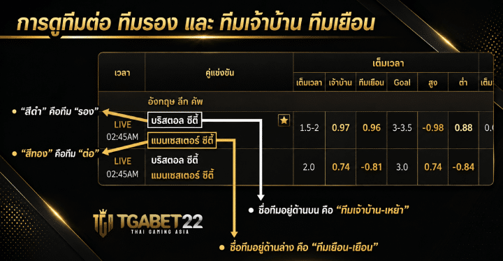 การดูทีมต่อ ทีมรอง